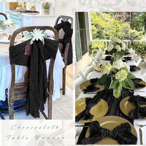 25 Pack Black Cheesecloth Table Runner 17 x 108 Inch Gauze TableRunner Fabric Semi Sheer Cheese Cloth Table Runner Bulk for Rustic Romantic Wedding Baby Shower Table Decoration - Image 3