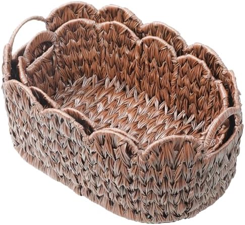 Set of 2 Scalloped Baskets, Small Wicker Baskets for Gifts, Brown by WEAVECOMFORTINTOEVERYCORNER