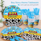 Cartoon Boy Story Baby Shower Decorations Plates 25 Guests,175 Pcs It's A Boy Story Baby Shower Cardstock Paper Plates Napkins Cups Cutlery Set Party Decorations (Pack of 3) - Image 3