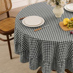 Romanstile Gingham Ruffled Round Tablecloth, 70 Inch, Black - Image 2