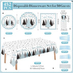 Funnymoom 452 Pcs Light Blue Christmas Party Decoration for 50, Plaid Gingham Tree Blue Xmas Paper Plates Napkins Cups Tablecloth Cutlery Straws for Winter Holiday Baby Shower Birthday Party Supplies - Image 3