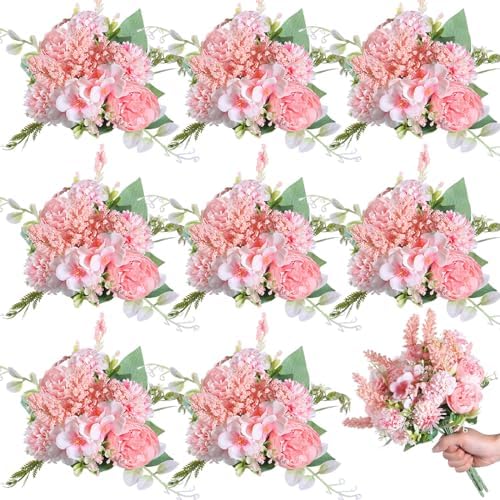 Zeyune 8 Pcs 13.4 Inch Artificial Flowers Bouquet,Peony,Pink by Zeyune