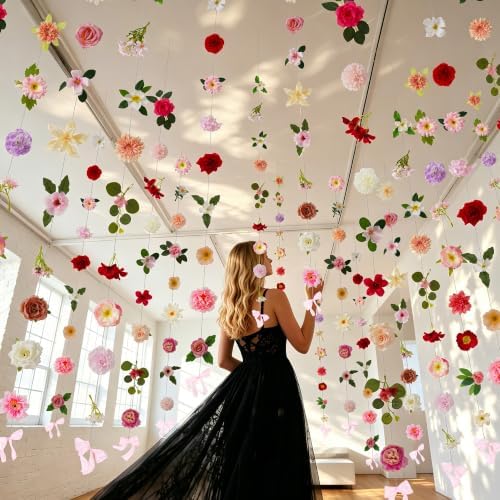 Livole 12Pcs 72Ft Wildflower Fall Garland with Bow Hanging Flower Backdrop by Livole