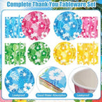 450 Pcs Tableware Set, Serve 50, Colorul, Hawaiian Leaves Flowers - Image 3
