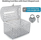 MDLUU Large Wedding Card Box, Treasure Chest Wedding Money Holder with Heart Shaped Lock, Crystal Bead Card Receiving Box for Wedding, Reception, Birthday Party - Image 4