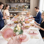 Rubtlamp 700Pcs Pink Gold Plastic Plates, Fancy Hammer Party Plate, Pink Plastic Dinnerware Set Include 100 Dinner Plates,100Salad Plates,100Cups,100Pre Rolled Gold plastic Silverware for Party - Image 4