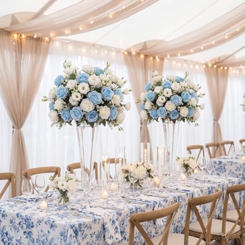 Geosar 24 Bundles Artificial Peonies Flowers,Blue,White - Image 4