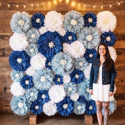 Suncalla Multicolor 18 Pcs Large Paper Flowers Set 23.6"/11.8"/9.8" Giant Tissue Paper Flower Mexican Fiesta Wall Flower for Wall Wedding Birthday Bridal Baby Shower Party Backdrops (Haze Blue) by Unknown