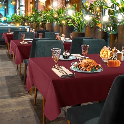 sancua 6 Pack Burgundy Tablecloths 60x102 Inch for 6 Feet Rectangle Tables - Image 2