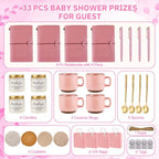 Baby Shower Prizes for Game Winners Baby Shower Games Prizes Ceramic Mugs with Metal Spoons Woven Coasters Notebooks Scented Candles Gift Bags Wedding Bridal Shower Favors for Guests (4, Pink) - Image 4