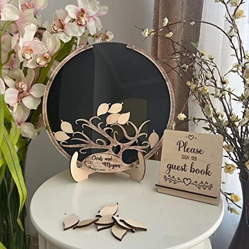 Personalized Wedding Wooden Guest Book: Creative Acrylic Custom Name Alternative Inserts Box DIY Custom Rustic Wedding Heart Drop Guest Book for Graduation Anniversary Wedding Decor (Tree) - Image 2