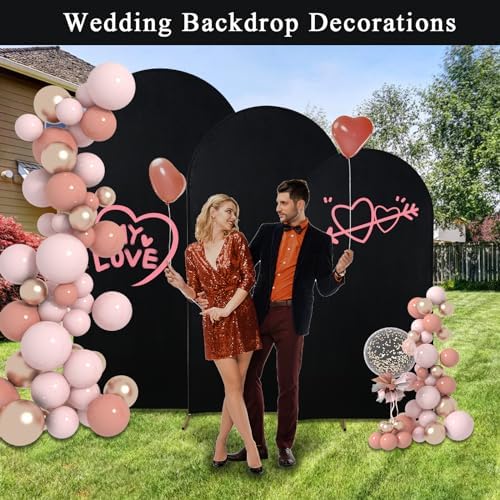 Gawicpy Wedding Arch Backdrop Stand Set Metal Arch Backdrop Stand with Wedding Arch Cover, Wedding Balloon Arch Backdrop Stand for Birthday, Baby Shower, Anniversary (Black, 5.9FT+6.6FT+7.2FT) - Image 7