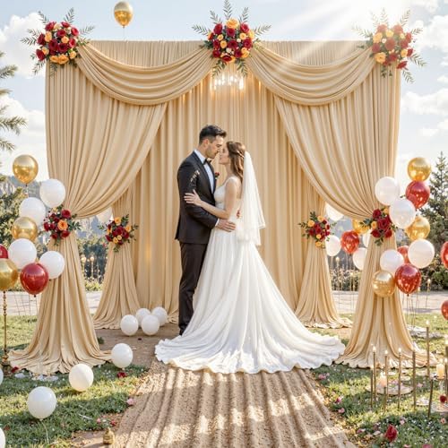 10 ft x 10 ft Wrinkle Free Champagne Backdrop Curtain for Parties, 2 Panels 10ft Polyester Champagne Photo Backdrop Drapes for Graduation Birthday Wedding Party Stage Curtains - Image 2