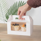 JIYIXhylera 100Pcs Cupcake Boxes with Handle, White 2 Cavity Kraft Paper Muffin Boxes with Clear Window, 6.49x3.74x3.54 Inch Cupcake Carriers for Wedding - Image 5