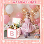 Chunful Wood Baby Shower Box ABC Display Box for Party Decorations with Alphabet Letters Personalized Shower Gifts Basket Party Blocks Backdrop for Boys and Girls (Pink,White) - Image 5