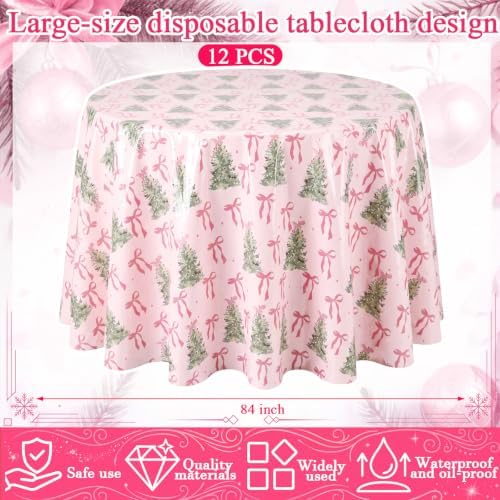 Ganeen 12 Pcs Christmas Tree Pink Bow Tablecloth Disposable Plastic Xmas - Image 3