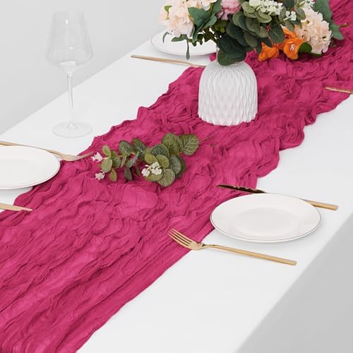 30 Pack Hot Pink Cheesecloth Table Runner 17 x 108 inch Cheese Cloth Table Runners 9ft Pink Table Runner Rustic Romantic Sheer Gauze Runner for Wedding Party Baby Shower Table Decoration - Image 4
