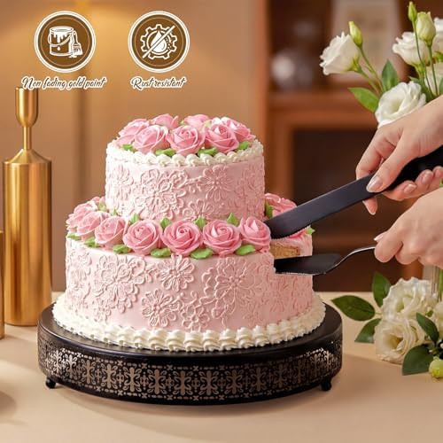 Wenqik Black Metal Cake Stand 16 Inch with Cutting & Spatula - Image 4