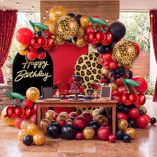 Foilswirl 34 Pcs Red Leopard Party Decor Leopard Cherry Arch Backdrop Cover - Image 5