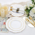 Liacere 350PCS Gold Plastic Plates-Disposable White and Gold Plates 50guest Baroque Plastic Dinnerware include 100Plates, 50Pack Pre Rolled Napkins with Silverware 50Cups for Wedding & Party - Image 5