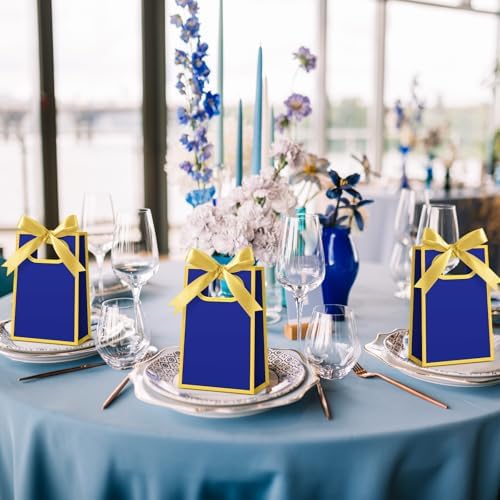 AmazingSpark 50 Pcs Royal Blue Gold Mini Gift Bags Bulk 6.3 x 3.9 x 2.8 Inch Party Favors Elegant Small Gift Bags with Handles and Ribbon Bows for Wedding Birthday Bridal Baby Shower Party Favors - Image 5