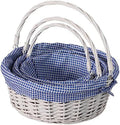 WICKERWISE Traditional White Round Willow Gift Basket with Gingham Liner and Sturdy Handles, Food Snacks Storage Basket, Blue, Foldable Handles Set of 3 by Wickerwise