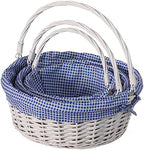 WICKERWISE Traditional White Round Willow Gift Basket with Gingham Liner and Sturdy Handles, Food Snacks Storage Basket, Blue, Foldable Handles Set of 3 by Wickerwise