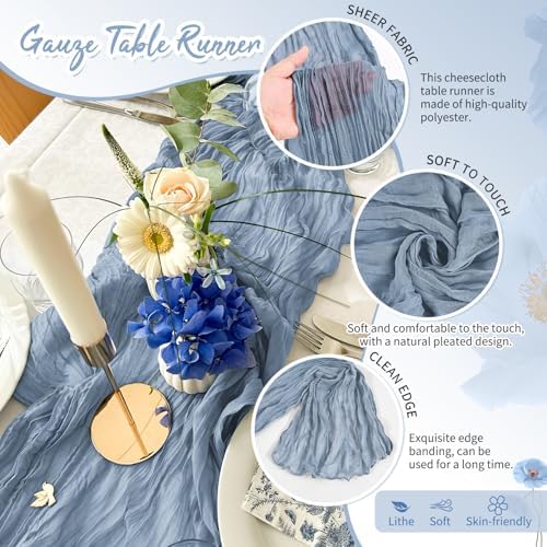 30 Pack Dusty Blue Cheesecloth Table Runner 17x108 Inches Boho Home Decor - Image 3