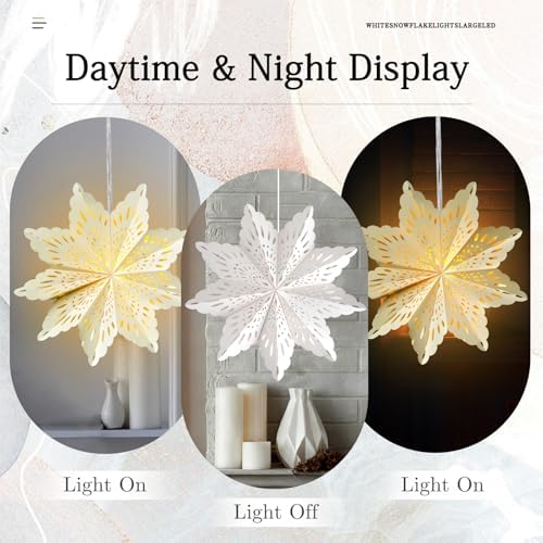 10 Pcs Christmas Paper Snowflake Lanterns, Large Christmas Paper Star Lanterns with LED Lights White Hanging Snowflake Lamp Ornaments for Xmas Winter Frozen Weddings Birthday Holiday Party Decorations - Image 5