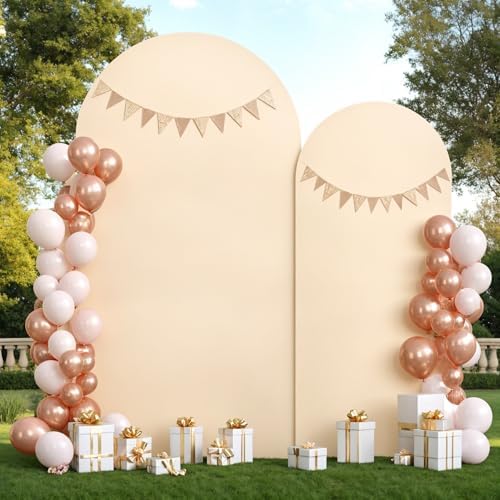 Champagne Arch Backdrop Cover 2 Set - 6.6FT, 5FT Spandex Fitted Wedding Arch Stand Covers Round Top Chiara Arch Backdrop Stands Cover for Birthday Parties Banquet Photo Background Decoration - Image 6