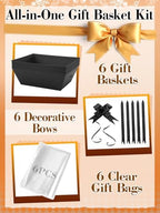 Beeplove 6 Sets Large Thick Kraft Baskets for Gifts Empty - Gift Baskets Empty Kit with Cellophane Wrap and Pull Bows for Wedding Birthday Bridesmaid Baby Shower, Black - Image 4