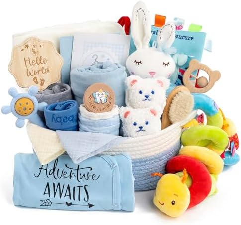 24-Piece Baby Boy Gift Basket, Baby Shower Gift Set for Newborns, Blue by Unknown