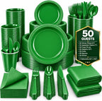 Tinybee 352 Pcs Green Plastic Plates, Disposable Dinnerware Set for 50 by Tinybee