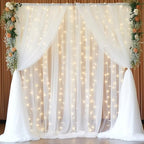30x10ft White Tulle Backdrop Curtain with Lights String for Parites, Sheer Backdrop Curtains for Wedding Baby Shower Birthday Party Photo Shoot Decorations by Partisky