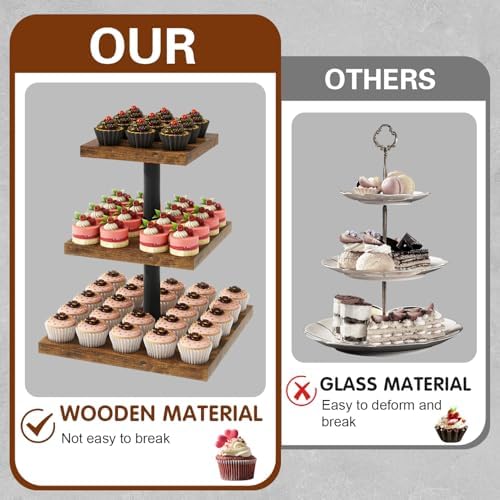 IBUYKE Cupcake Stand,Set of 2,Square Dessert Display Stand,Brown TLJ014H-2 - Image 5