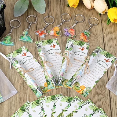 289 Pieces Dinosaur Baby Shower Favors for Guest It's a Boy Ballpoint Pens and Keychains Gifts for Boys Bulk Retractable Baby Shower Pens Gender Reveal Thank You Cards Souvenir Party Favors - Image 4