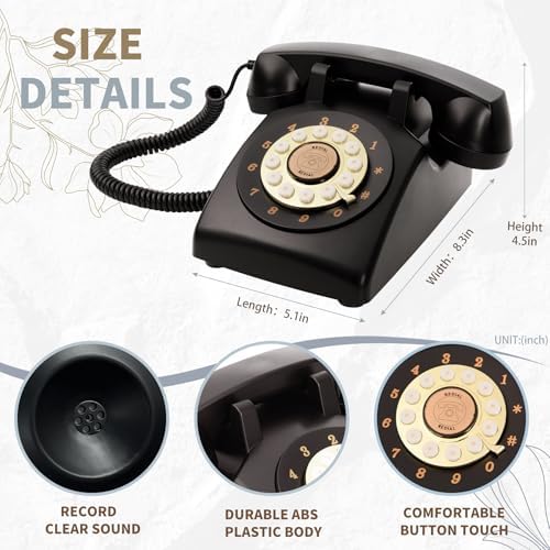 Audio Guest Book Wedding Phone,32GB Memory Customized Audio Messages, Volume Adjustable, with Message Replay Feature, Suitable for All Kinds of Party(Art Deco, Fresh-Black) - Image 2