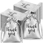 Roowest 4 x 6 Inch 100 Pcs Thank You Satin Gift Bags, Silver by Roowest