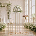3PCS Round Cylinder Pedestal Stands Set, Gold Metal Display Columns with Removable Acrylic Tops, Sturdy Iron Nesting Risers for Wedding Party Dessert Table, Floral Vases and Event Decor (23.6", 31.5", 39.3" Heights) by Unknown