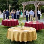 Buryeah 12 Pcs Burgundy and Gold Plastic Table Cloth 84 Inch Maroon and Gold Round Waterproof Disposable Tablecloth Circle Table Covers for Graduation Bridal Wedding Birthday Party - Image 6