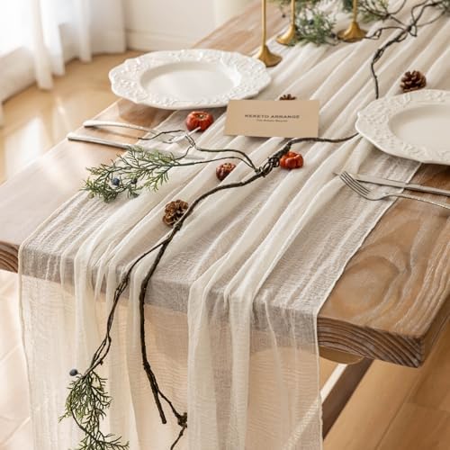 6Pcs White Cheesecloth Table Runner 120 Inches for Party Home Decor by KEKETOARRANGE