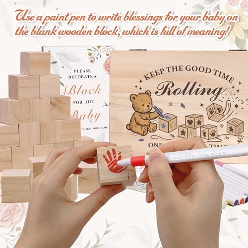 78 PCS Shower Games Sign Kit, Wooden Box and Sign, Blank Wooden Blocks for DIY Drawing, Markers, Shower Game for Gender Reveal Activity, Shower Ideas Decorations, Bear B - Image 4