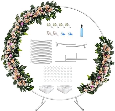 7 Ft Round Wedding Arch Stand with Metal Base, White by ANBAIMEI-LookingForwardToJoiningYourLife