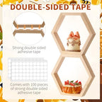 Gerrii Honey Comb Decorations 5 Size Wood Hexagon Shelves,Wood Color,10 Pcs - Image 4