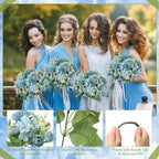 Tigeen 12 Bundles Peonies Artificial Flowers Faux Roses, Mist Blue - Image 3