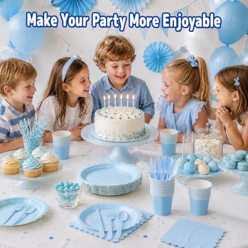 350 Pcs Light Blue Paper Plates and Napkins Set, Serves 50 - Image 3