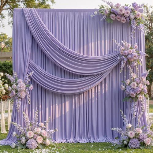 30ft x 10ft Wrinkle Free Lavender Backdrop Curtains for Parties, Light Purple Photo Backdrop Drapes 6 Panels for Wedding Girls Birthday Photography Party Background Baby Shower by ENJOYYOURPARTY