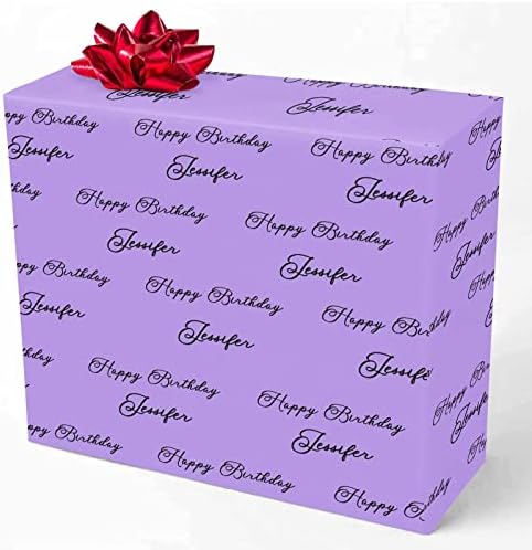 MyPupSocks Personalized Photo Wrapping Paper, Happy Birthday with Name Purple Custom Funny Name Wrapping Paper Roll for Boys Girls Baby Shower Wedding Anniversary Birthday Gift 58x23 Inch 5 Rolls by MyPupSocks