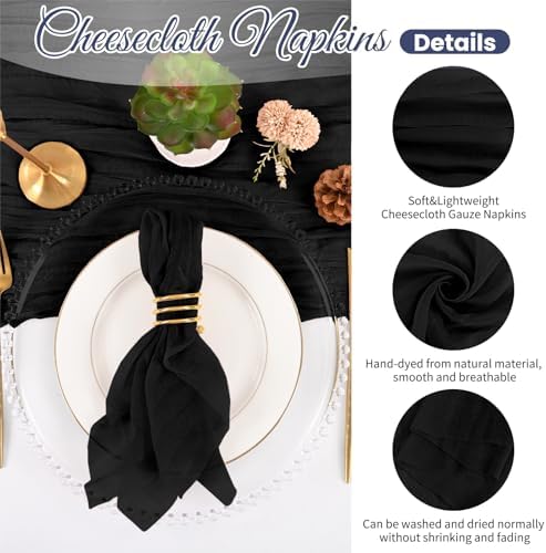 50 Pack Black Cloth Napkins 20x20Inch Cheesecloth Napkins - Image 3