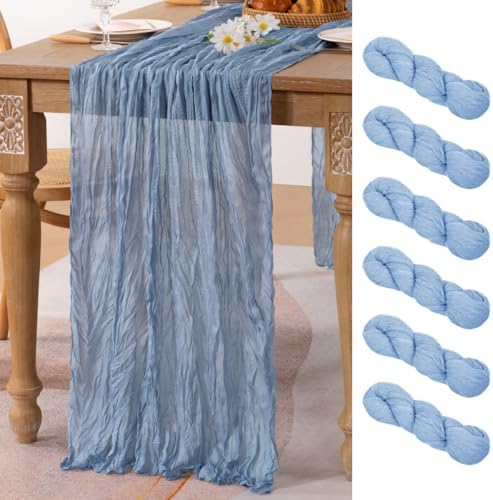 Dusty Blue Fall Cheesecloth Table Runner Boho Dinning Decor 10ft, 6 Pack by MLMC